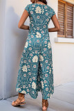 Casual Floral Print Contrast O Neck Loose Jumpsuits