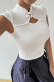 Casual Solid Color Buttons Mandarin Collar Tops