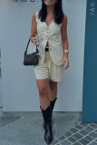 Casual Solid Color Pocket Buttons V Neck Sleeveless Two Pieces