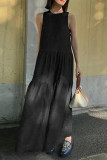 Casual Solid Color Pocket Patchwork O Neck Sleeveless Dresses