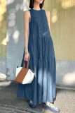 Casual Solid Color Pocket Patchwork O Neck Sleeveless Dresses