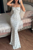 Elegant Floral Print Lace Up Square Neck Long Dresses