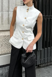 Elegant Solid Color Buttons Mandarin Collar Tops