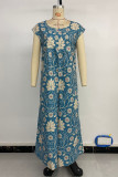 Casual Floral Print Contrast O Neck Loose Jumpsuits
