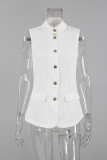 Elegant Solid Color Buttons Mandarin Collar Tops
