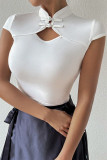 Casual Solid Color Buttons Mandarin Collar Tops