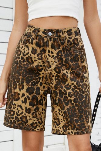 Casual Leopard Buttons Patchwork Loose High Waist Straight Full Print Bottoms
