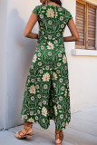 Casual Floral Print Contrast O Neck Loose Jumpsuits
