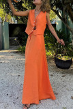 Casual Solid Color Buttons V Neck Sleeveless Two Pieces