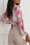 Elegant Floral Print Contrast V Neck Tops