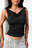 Sexy Solid Color Backless U Neck Tops