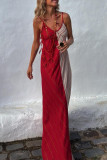 Vacation Stripe Patchwork Contrast V Neck Sling Dresses