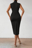 Sexy Solid Color Ruched V Neck Wrapped Skirt Dresses