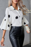Casual Polka Dot Patchwork Contrast Turndown Collar Tops
