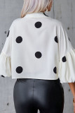 Casual Polka Dot Patchwork Contrast Turndown Collar Tops