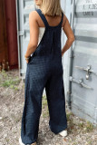Casual Plaid Pocket Contrast Square Neck Loose Jumpsuits