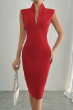 Sexy Solid Color Ruched V Neck Wrapped Skirt Dresses