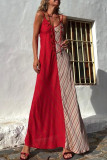 Vacation Stripe Patchwork Contrast V Neck Sling Dresses