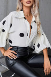 Casual Polka Dot Patchwork Contrast Turndown Collar Tops