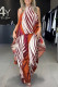 Casual Striped Print Lace Up Irregular Contrast O Neck Sleeveless Two Pieces