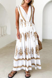 Casual Geometric Print Lace Up V Neck Sleeveless Dresses
