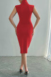 Sexy Solid Color Ruched V Neck Wrapped Skirt Dresses