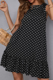 Casual Polka Dot Patchwork Flounce Contrast O Neck A Line Dresses