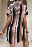 Casual Stripe Patchwork Contrast V Neck Short Sleeve Short Sleeve Dress