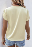 Daily Solid Color Patchwork V Neck Tops