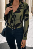 Casual Floral Print Buttons Turndown Collar Tops