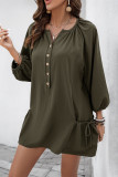 Casual Solid Color Draw String Pocket O Neck A Line Dresses