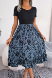 Casual Leopard Patchwork Flounce Contrast O Neck Short Sleeve Short Sleeve Dress