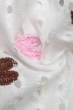 Casual Heart Shaped Embroidered Hollow Out Lace Up Backless Square Neck Tops