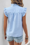Daily Stripe Lace Buttons Mandarin Collar Tops