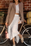 Sexy Solid Color Lace Draw String See-Through O Neck Long Sleeve Two Pieces