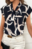 Casual Geometric Print Lace Up Contrast Tops