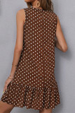 Casual Polka Dot Patchwork Flounce Contrast O Neck A Line Dresses
