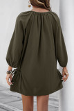 Casual Solid Color Draw String Pocket O Neck A Line Dresses