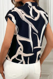 Casual Geometric Print Lace Up Contrast Tops