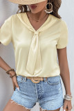Daily Solid Color Patchwork V Neck Tops