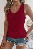 Sexy Solid Color Hollow Out Weave V Neck Tops