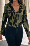 Casual Floral Print Buttons Turndown Collar Tops