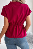 Casual Solid Color Draw String Buttons Mandarin Collar Tops