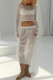 Sexy Solid Color Lace Draw String See-Through O Neck Long Sleeve Two Pieces