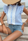 Daily Stripe Lace Buttons Mandarin Collar Tops