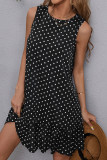 Casual Polka Dot Patchwork Flounce Contrast O Neck A Line Dresses