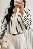Casual Stripe Buttons Contrast Mandarin Collar Tops