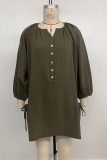 Casual Solid Color Draw String Pocket O Neck A Line Dresses
