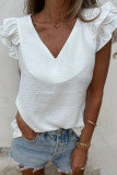 Daily Solid Color Flounce V Neck T-Shirts
