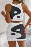 Sexy Colorblock Weave Contrast O Neck Sleeveless Two Pieces